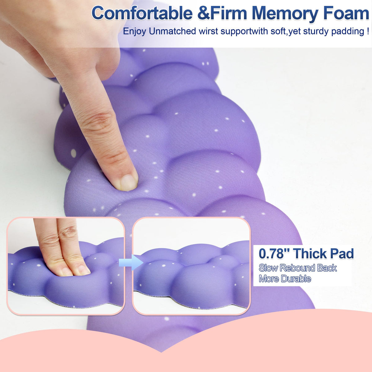 LJYZMD Silky Cloud Wrist Rest Set for Keyboard & Mouse, 16.9", Purple Star