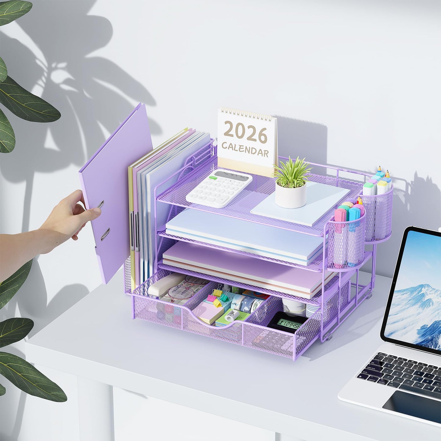 gianotter Desk Organizers and Accessories with File Holder, 4-Tier Desk Accessories & Workspace