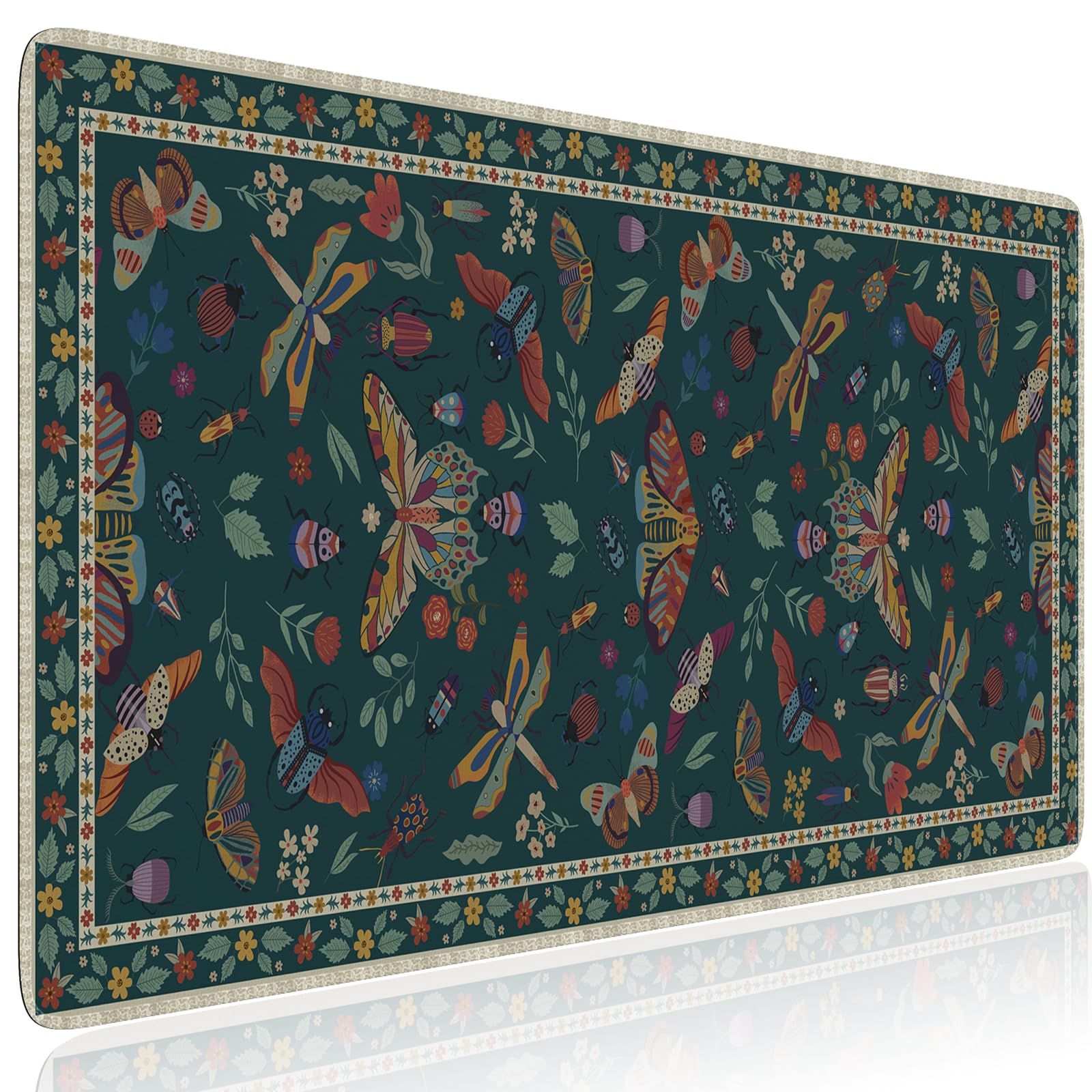 HAOCOO Large Desk Matt for Desktop, Floral Computer Pad(Dark Green)