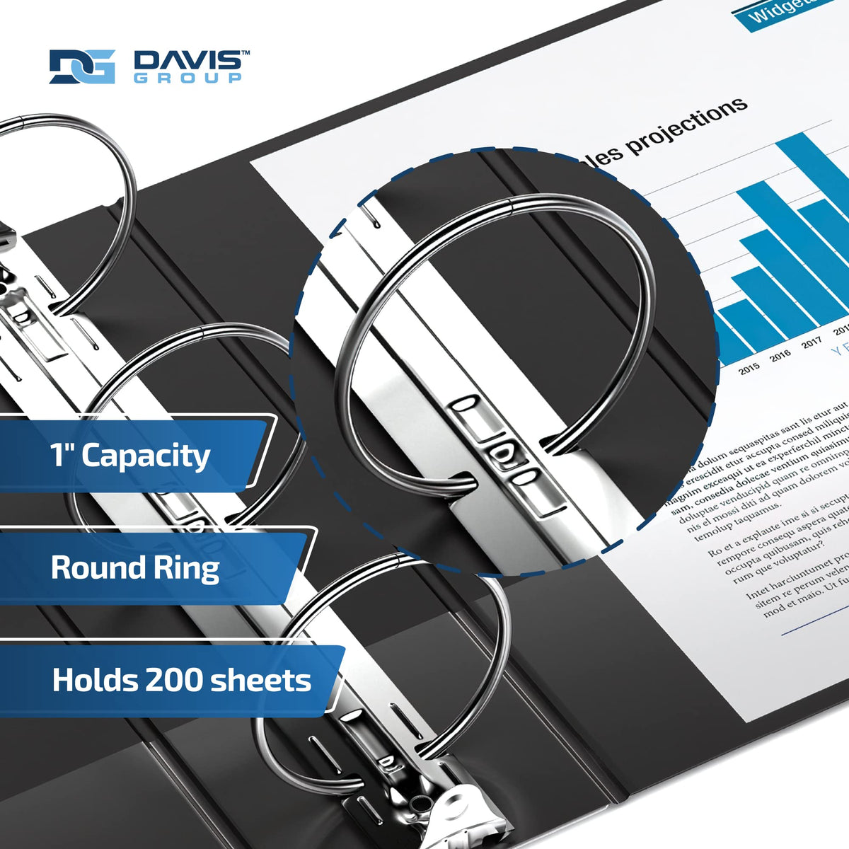 Premium Economy 3-Ring Binder, Spine Label, 1" Round Rings, Black, 6 Pack