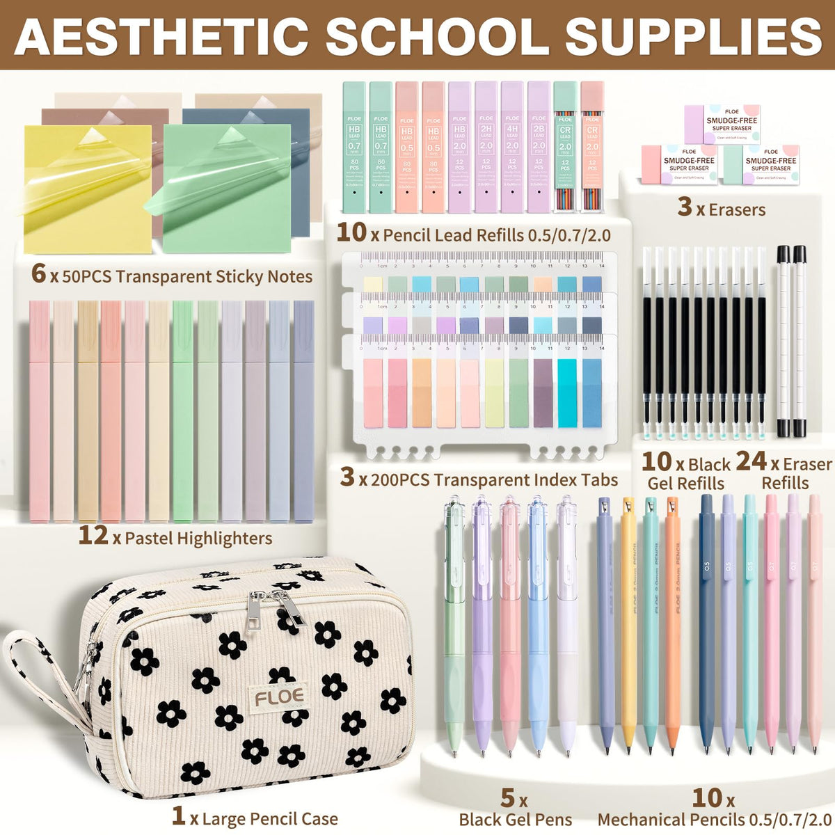 62PCS Aesthetic School Supplies Cute Back to School Supplies Stationary Set
