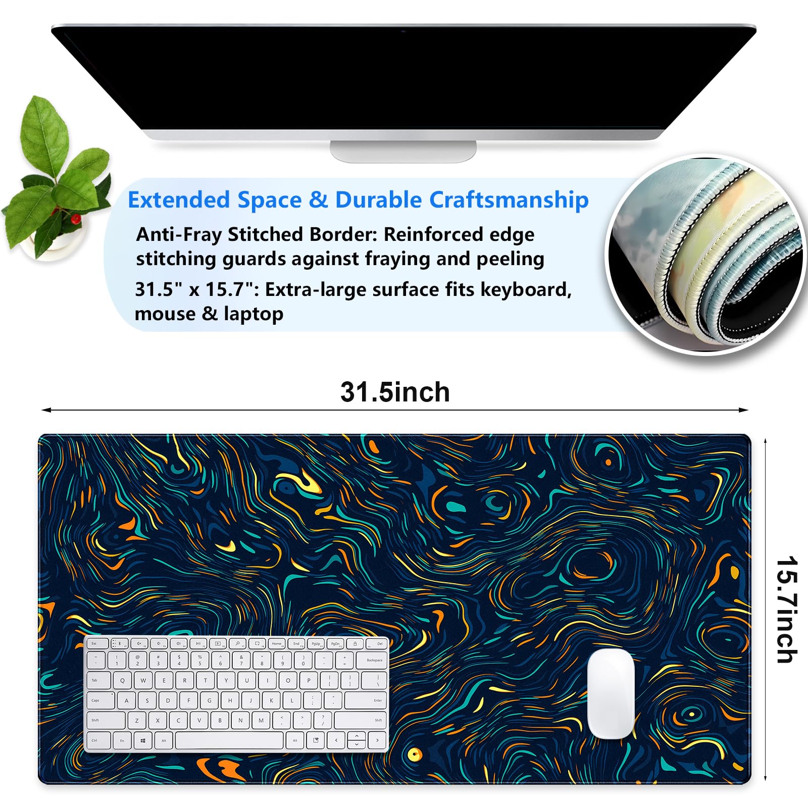Abstract Swirl Desk Mat, XXL Large Gaming Mouse Pad