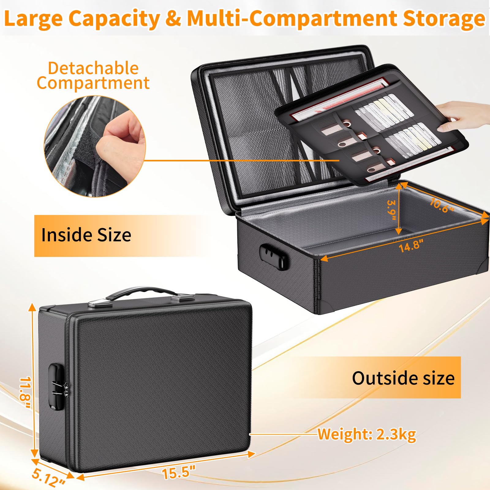 DocSafe Fireproof Document Box with Lock - 12 Layers Heat Insulated, Black