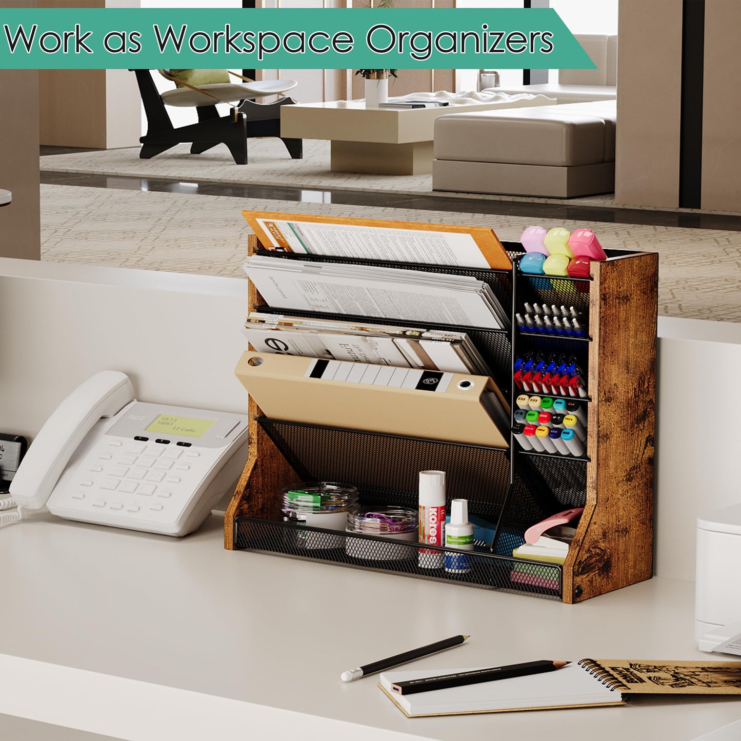 Jakyitvi 5 Tiers Ironwood Wall Desk File Holder Organizer Organizer, Brown