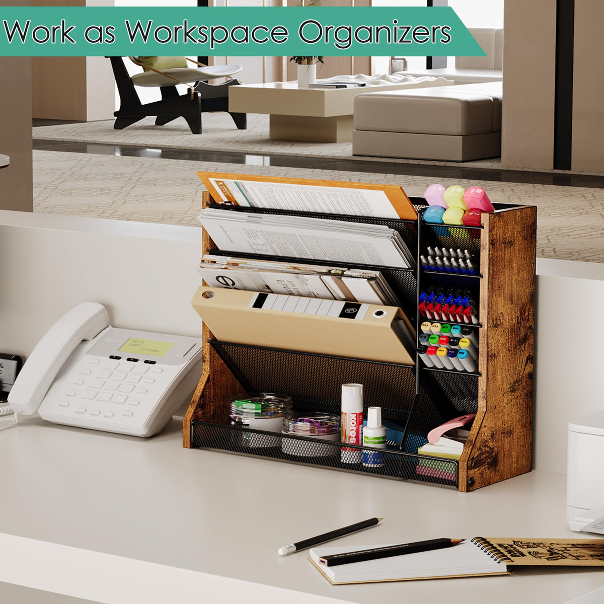 Jakyitvi 5 Tiers Ironwood Wall Desk File Holder Organizer Organizer, Brown