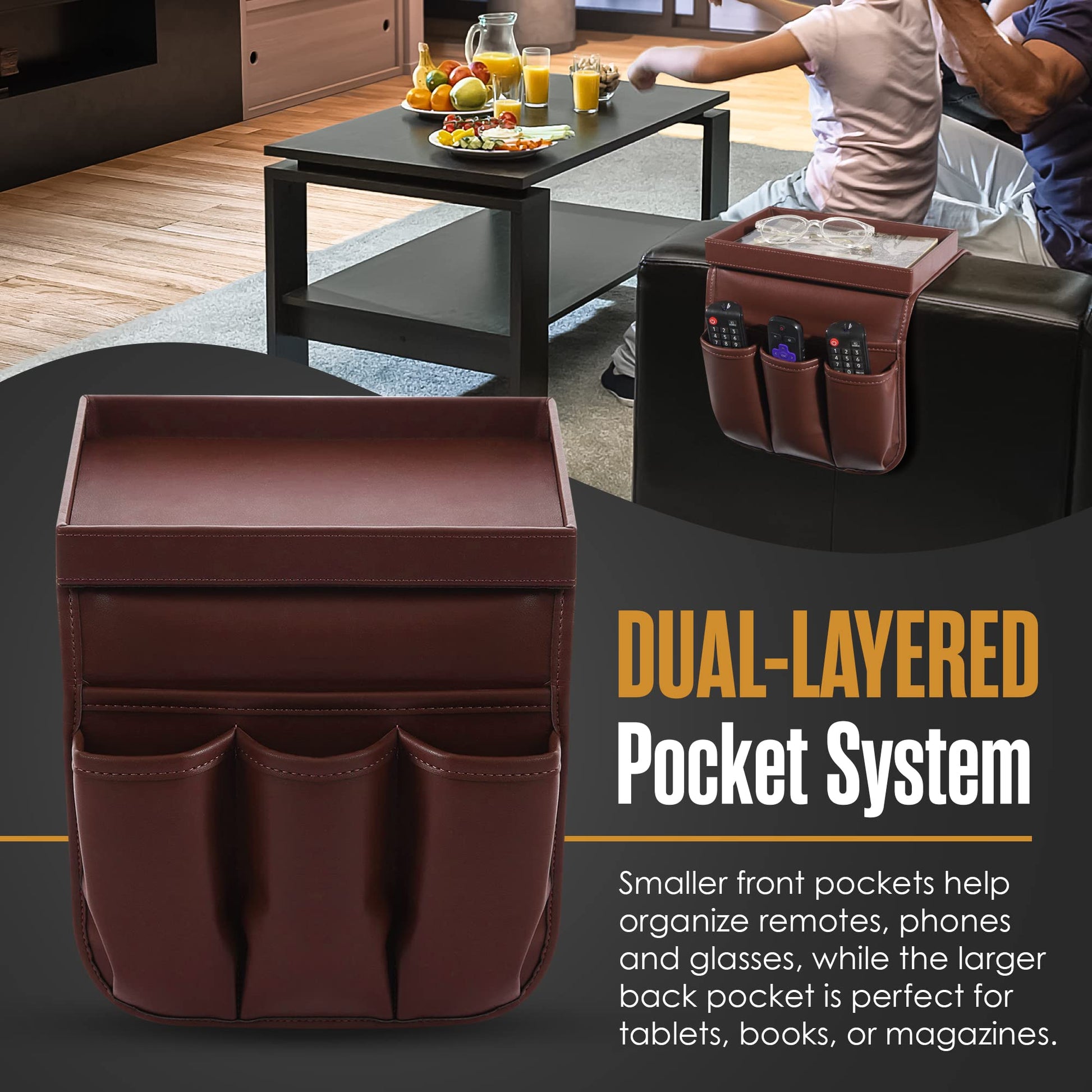 Armchair Caddy, Recliner Accessories, Armrest Organizer, Brown