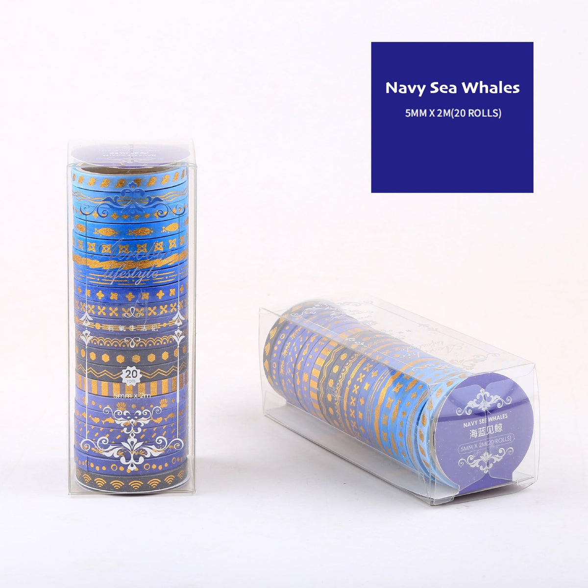 YUBX Skinny Gold Washi Tape Set Basic Foil Print Decorative Masking Tapes for Arts, DIY Crafts