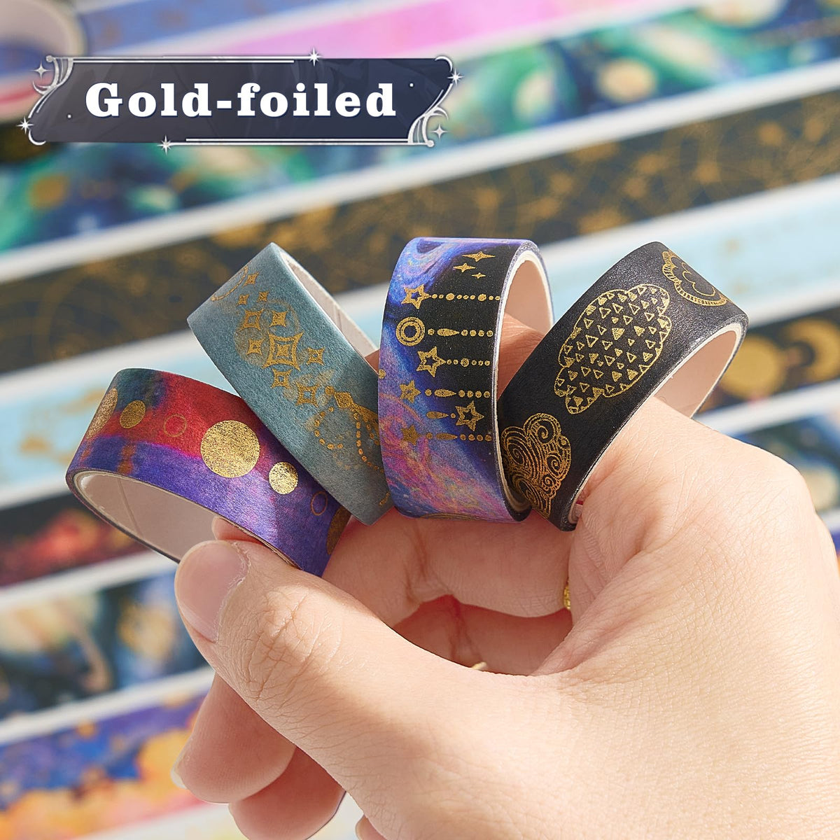 Gemmapylor Gold Foil Washi Tape Set 30 Rolls,Decorative Masking Tape for Junk Journal, Scrapbooking