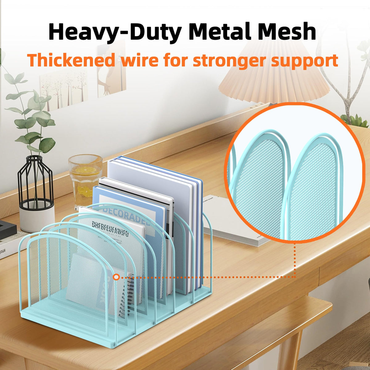 SUPEASY 5-Section Vertical File Organizer, Mesh Desk Organizer, Blue