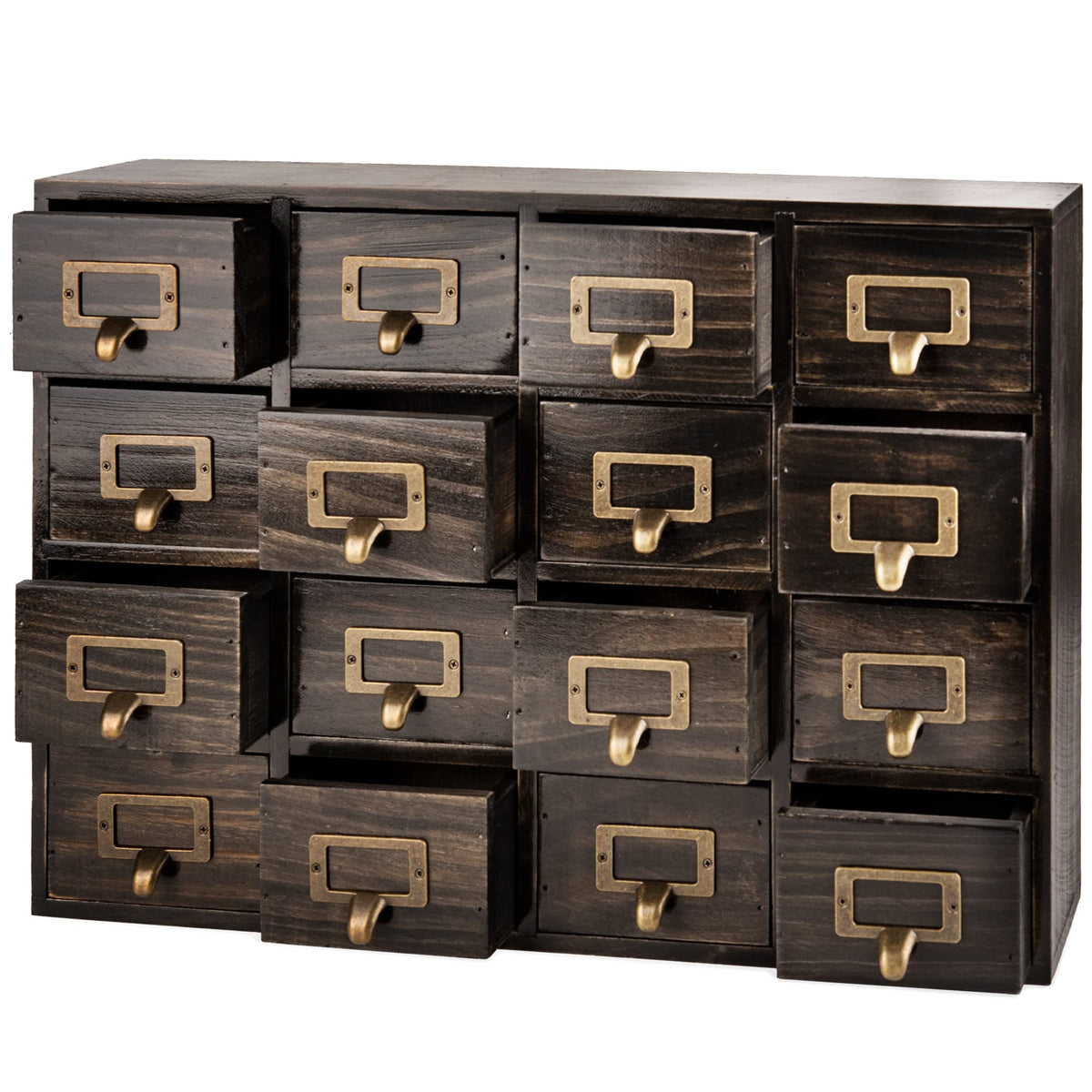 Dark Ash 16-Drawer Card Catalog Artisan Drawer Chest - 20"x3.6"x14" - Desktop Apothecary Crafted in