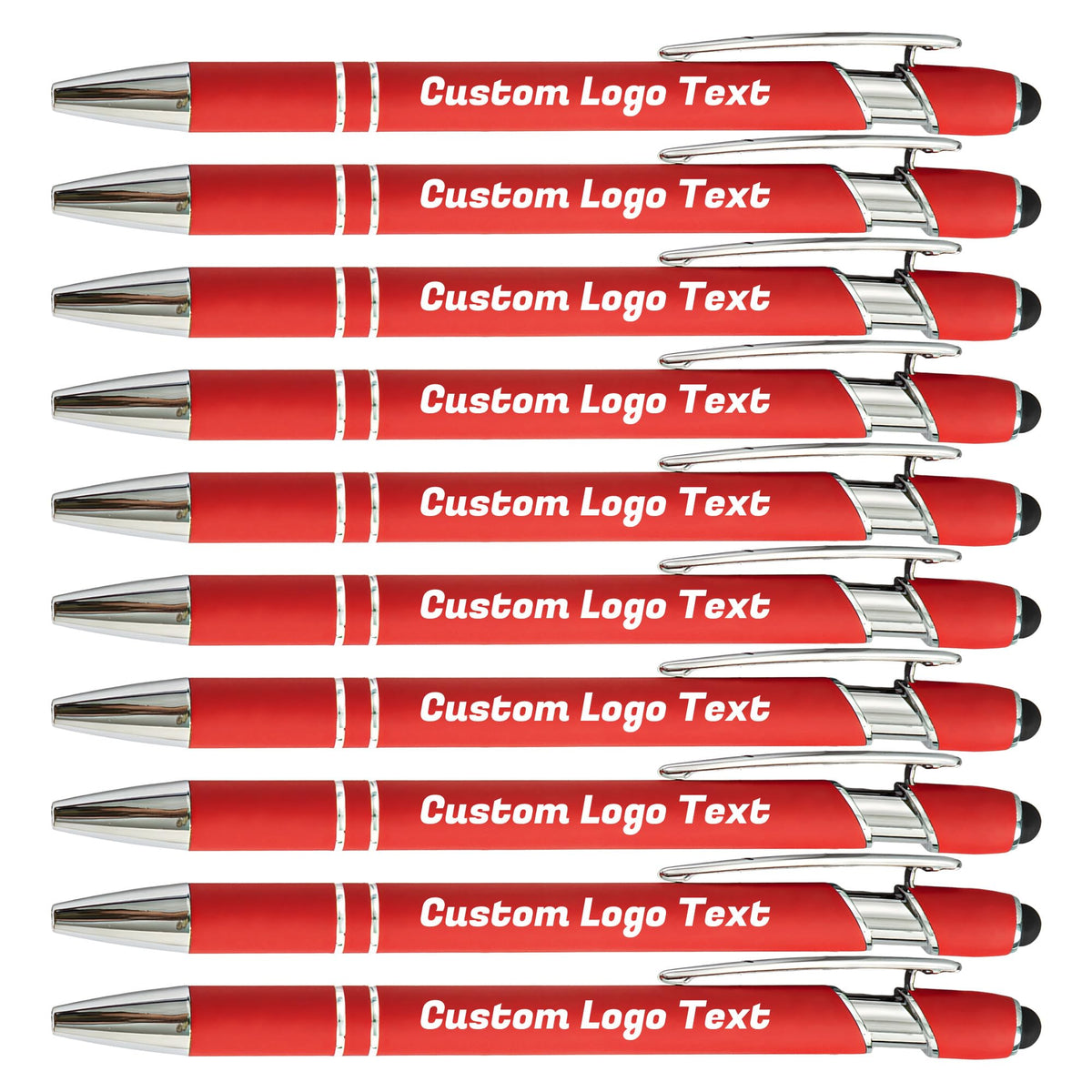 HEYZARDA Custom Pens Ballpoint with Stylus for Events, Red, 10 Pcs