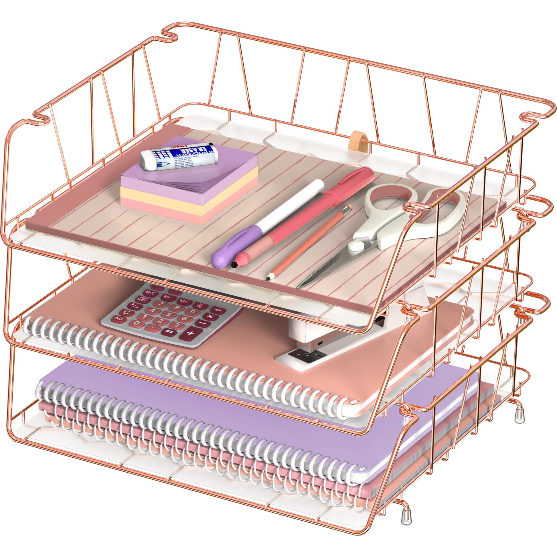 Simple Houseware Stackable Wide Entry Letter Tray, Wire Grid, Rose Gold