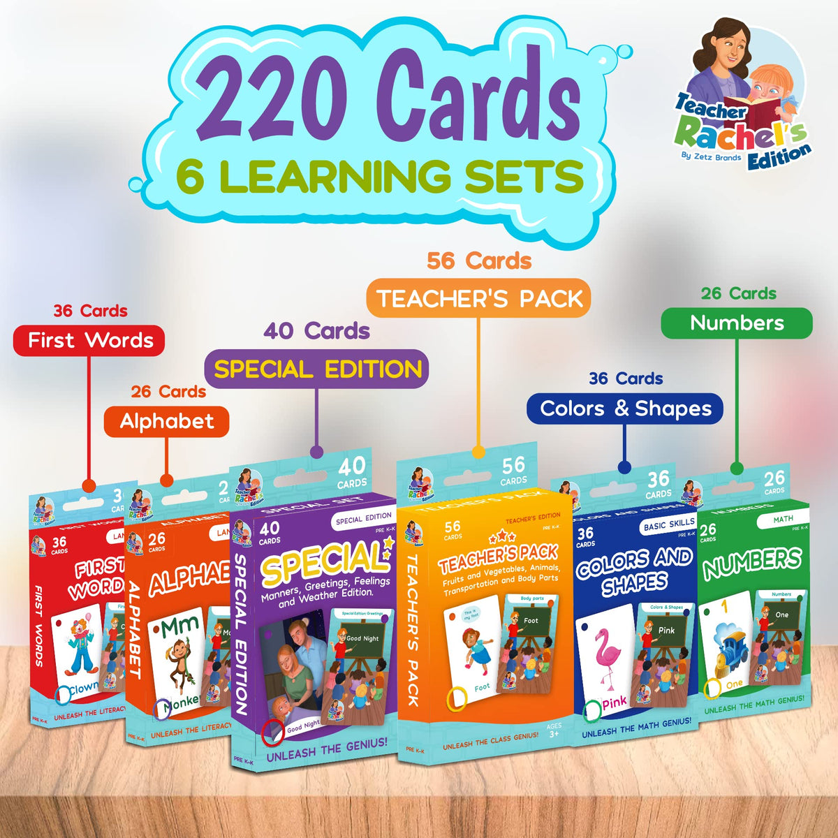 Teacher Rachel's Educational Flash Cards for Toddlers - Set Of 5 184 Cards Pre K-K Mega Flashcards