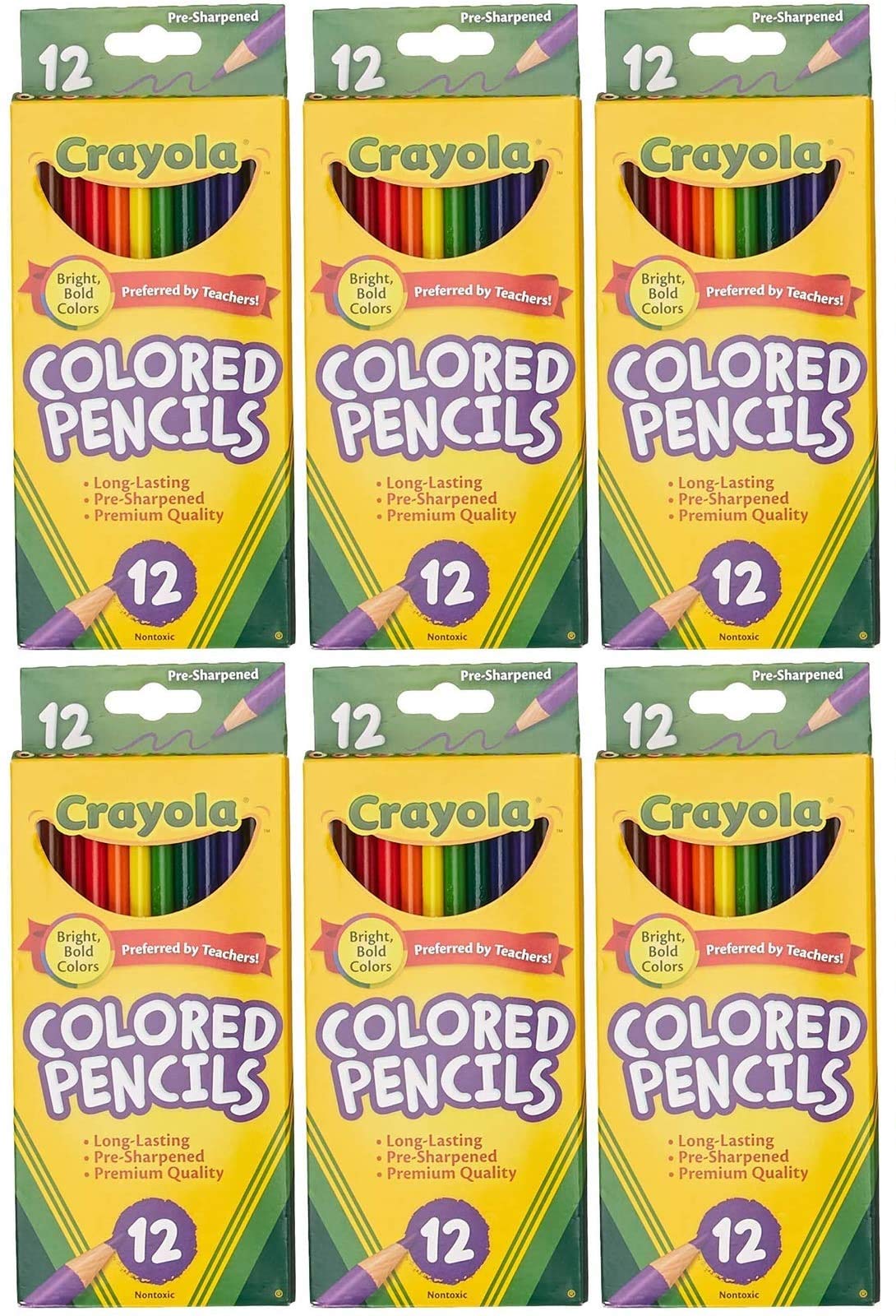 Crayola Long Barrel Colored Wood-case Pencils, Assorted Colors, (68-4012), 12 pencils per pack - 6