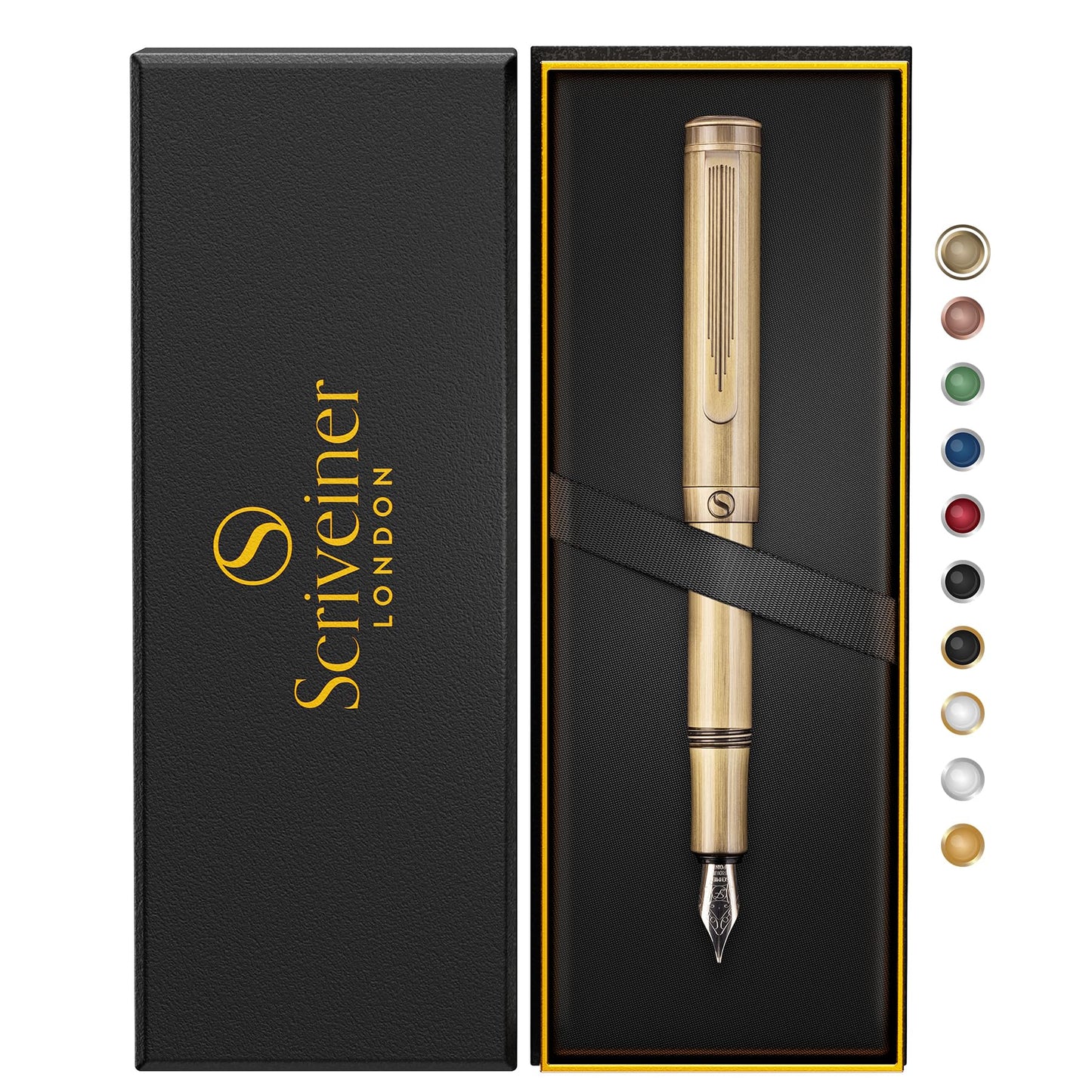 Scriveiner Luxury EDC Fountain Pen (Fine), Bronze Pocket EDC with Hand Brushed Finish, Schmidt