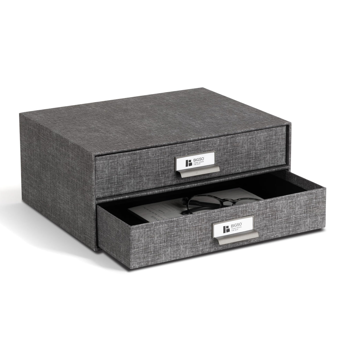 Bigso Birger 2-Drawer Canvas Fiberboard Easy Pull Handle Box - Desktop Drawers for A4 and Letter