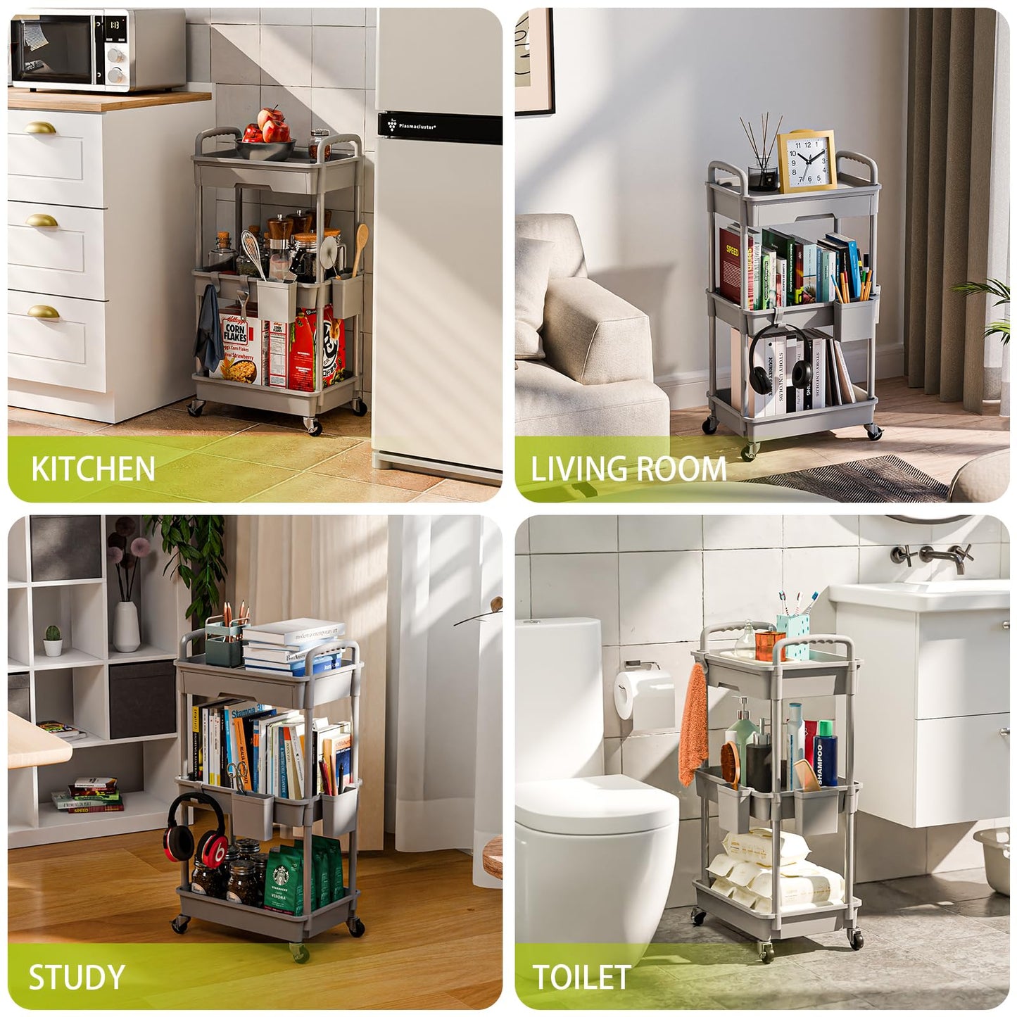Sorgion 3 Tier Rolling Cart Organizer,Laundry Room Bathroom Organizers and Storage Office Shelves