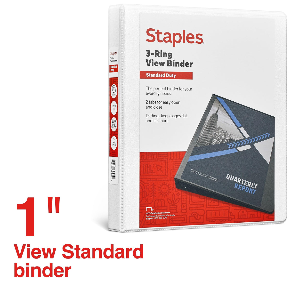 Staples 1" 3-Ring View Binder, D-Ring, White, 4/Pack