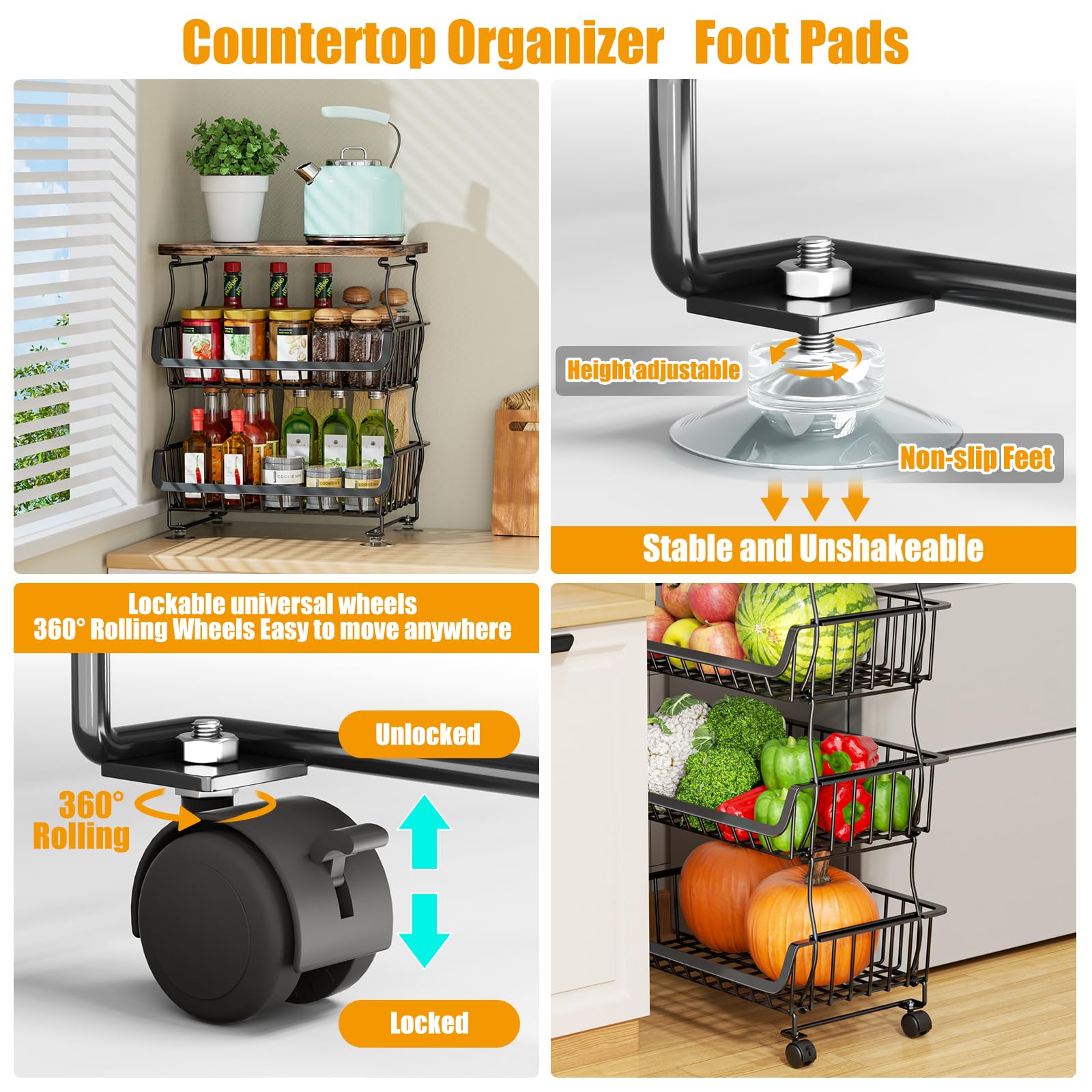 Gsiekare 5 Tier Fruit and Vegetable Basket for Kitchen with Wheels
