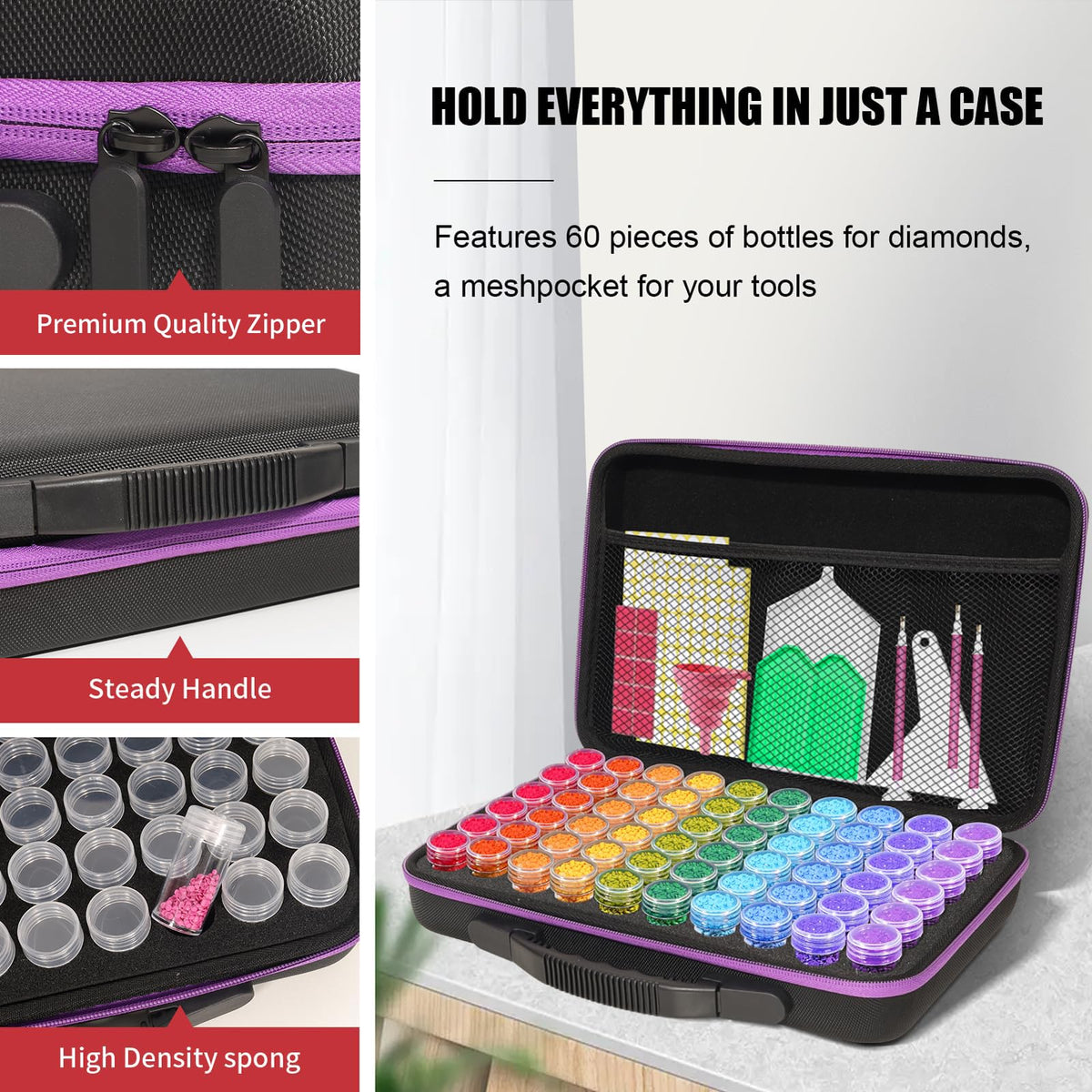 CAIOVSE Diamond Painting Storage Container 60 Slots Diamond Art Accessories