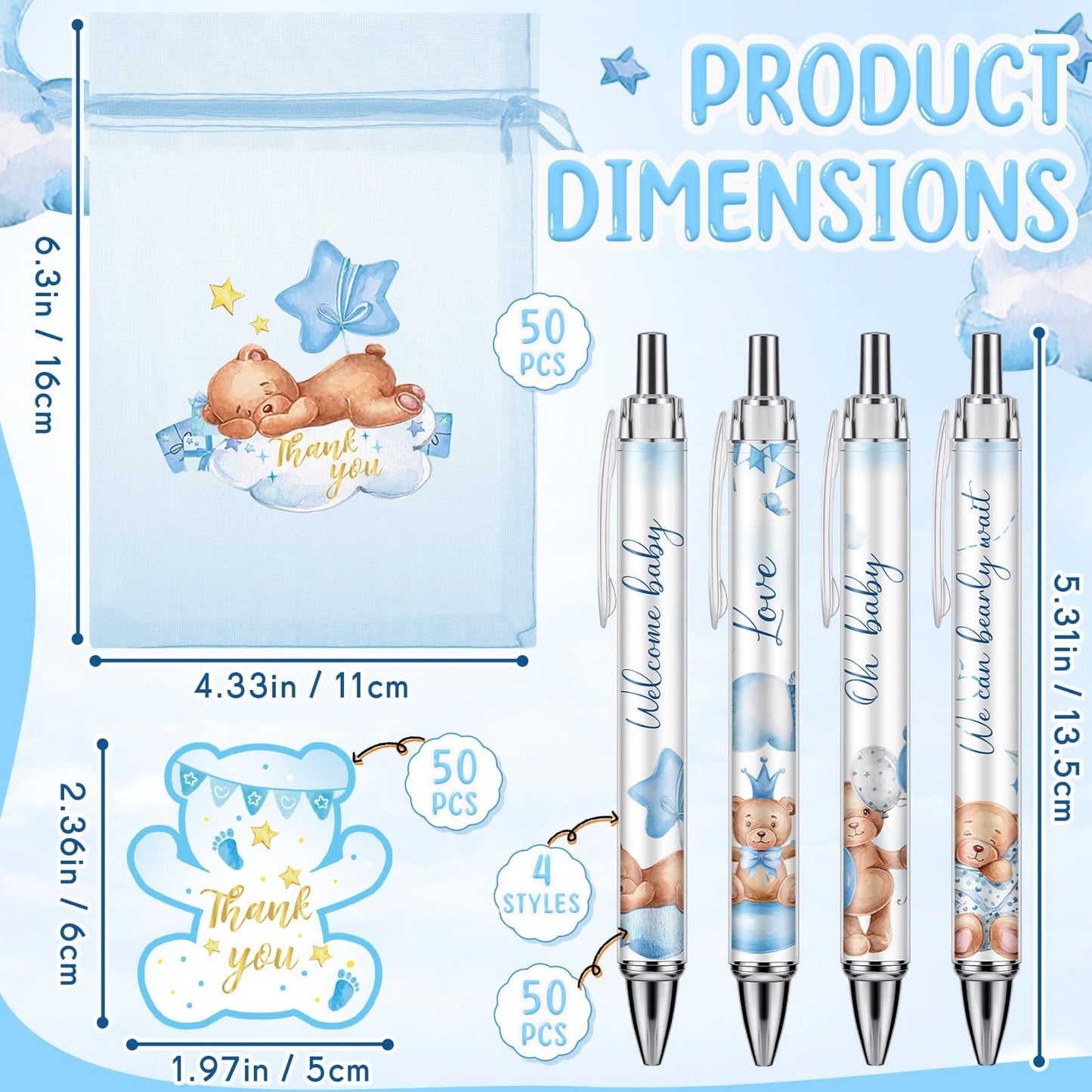 Chuangdi 50 Sets Baby Shower Favors Gifts for Guests Includes 50 Pcs Ballpoint Pens, Thank You