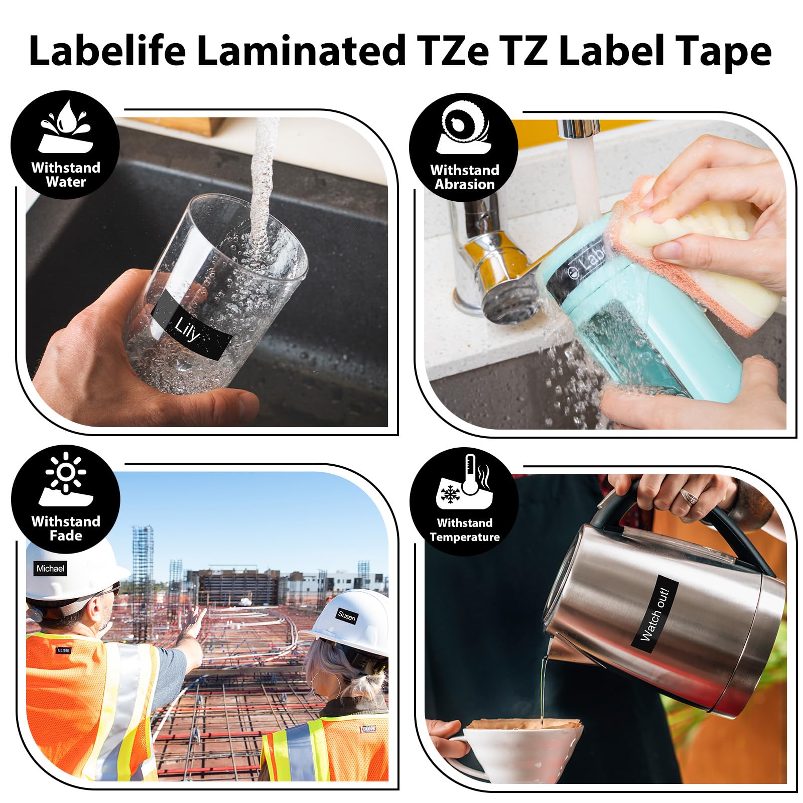 18mm Black Label Tape TZe-345 Replacement for Brother P Touch Label 0.7''