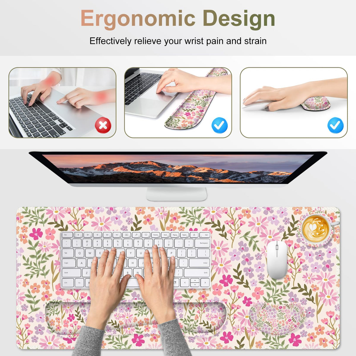 NXZGO Large Gaming Mouse Pad Set, Ergonomics Keyboard Desk Mat with Memory Foam Wrist Rest