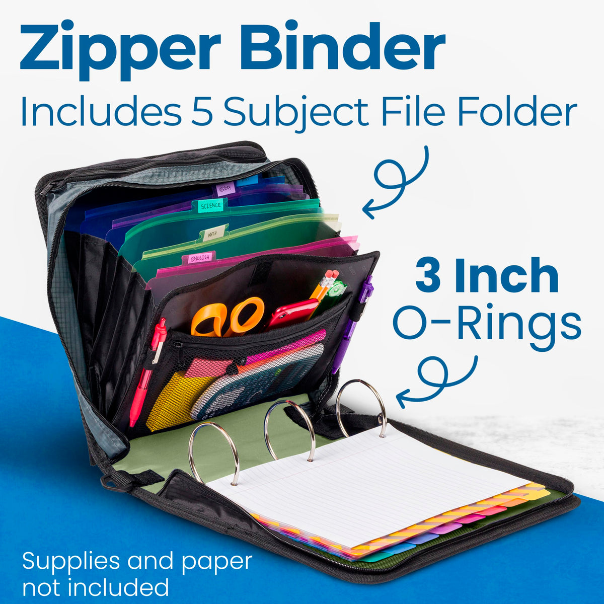 Case-it School Zipper Binder | 3-Inch O-Rings | 600-Sheet | D-146 Key Lime