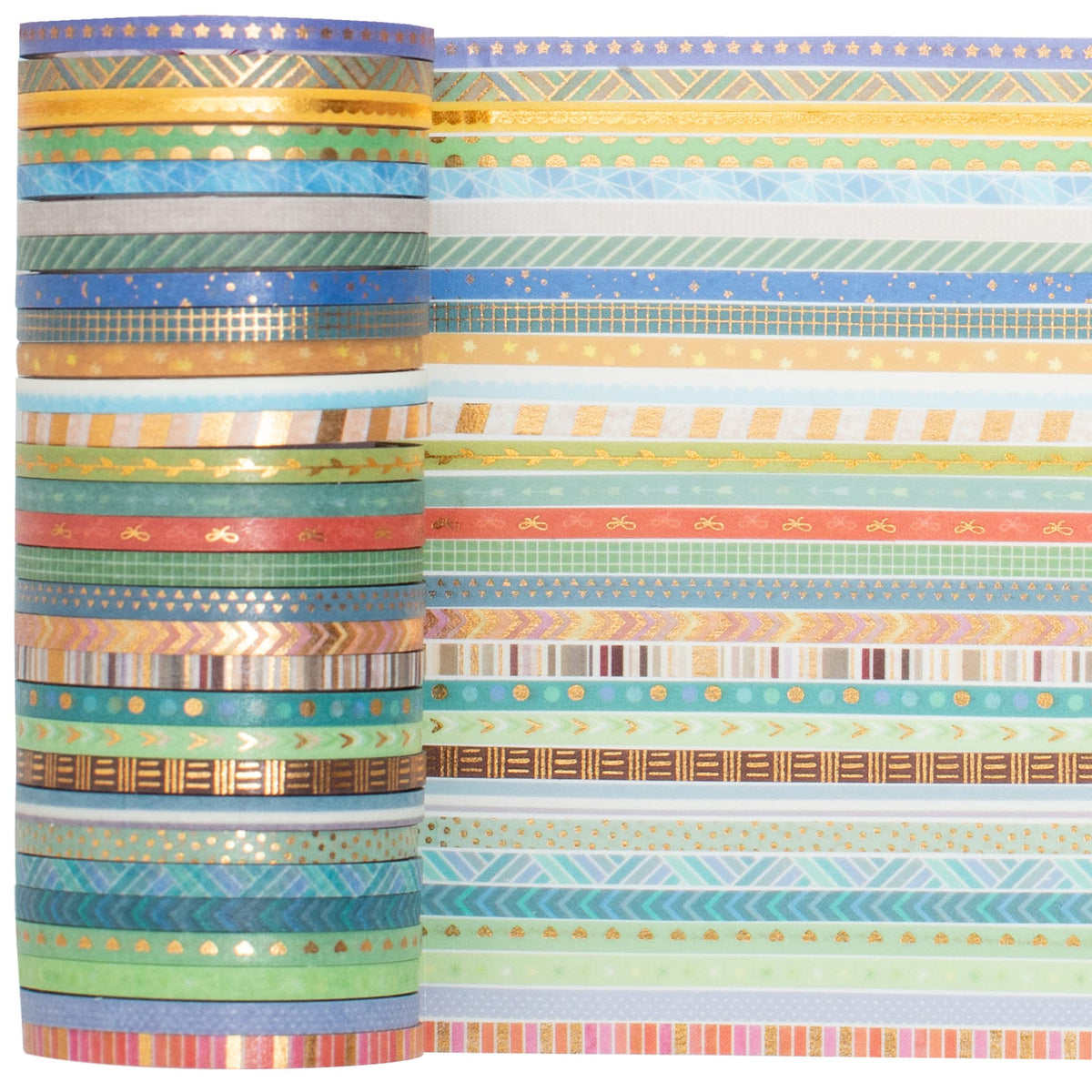 YUBBAEX 60 Rolls Skinny Washi Tape Set Gold Foil Masking Thin Basic Patterns Decorative Tapes for