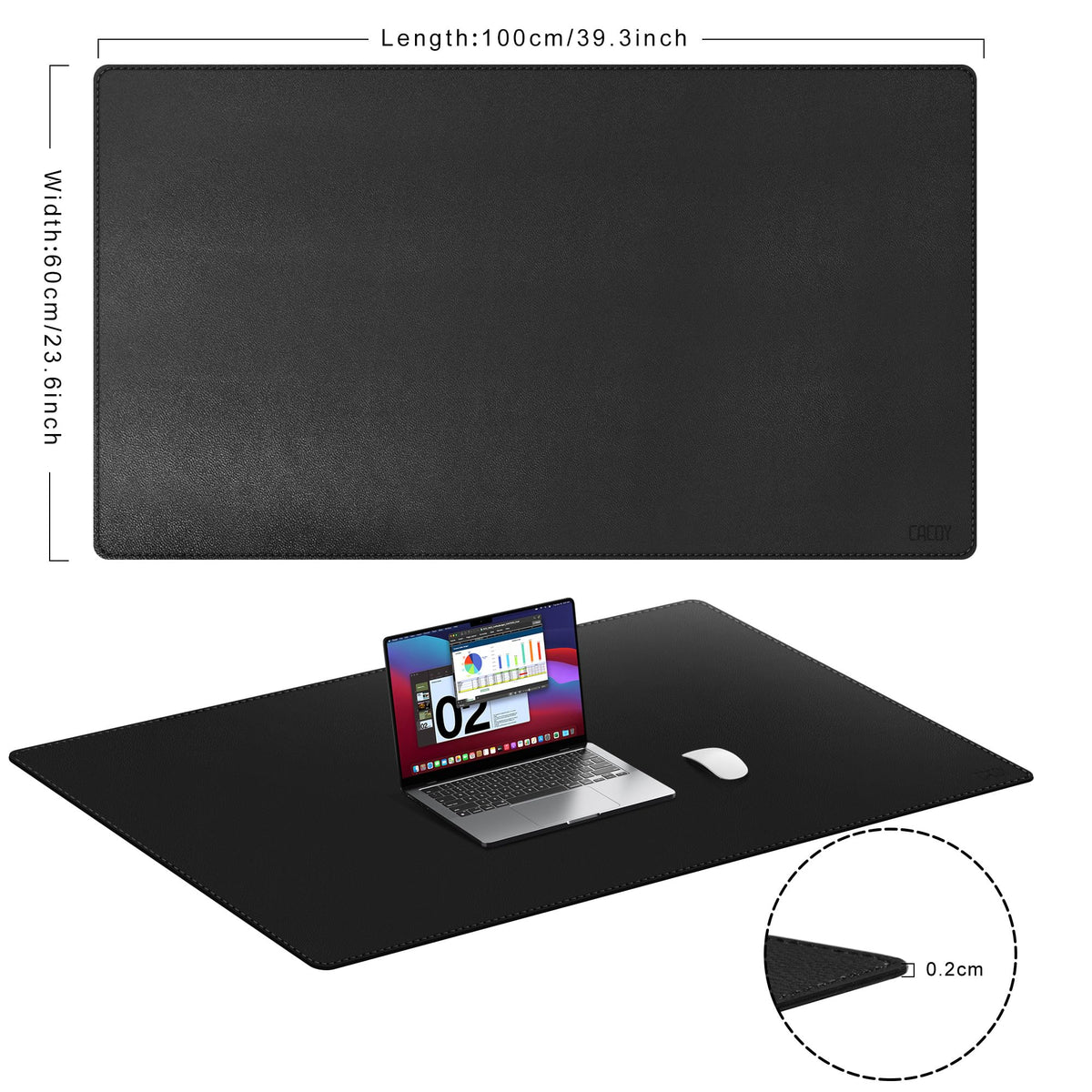 Cacoy 40"x24" Leather Desk Pad Blotter, Non-Slip Waterproof Desk Mat, Black