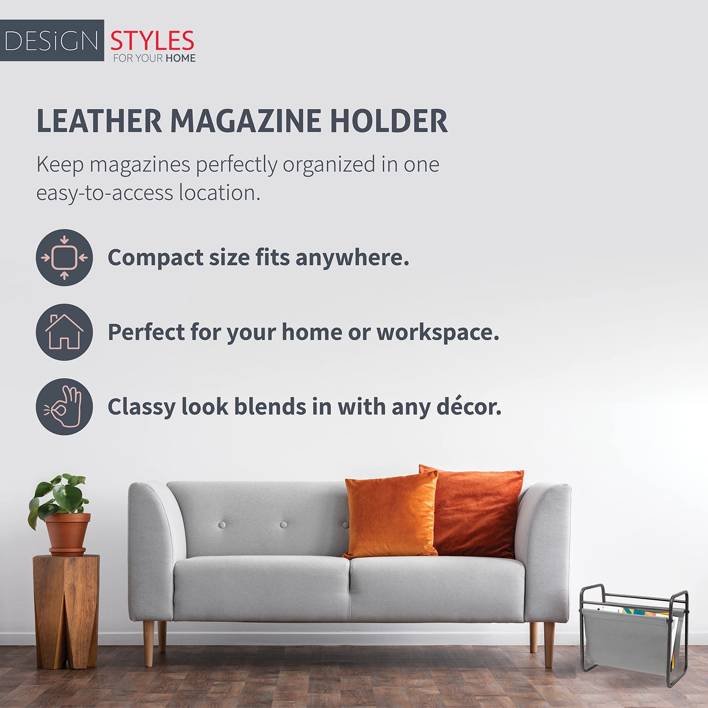 Designstyles Desktop Magazine Holder – Free Standing Floor, Desk and Table Top Storage and Display