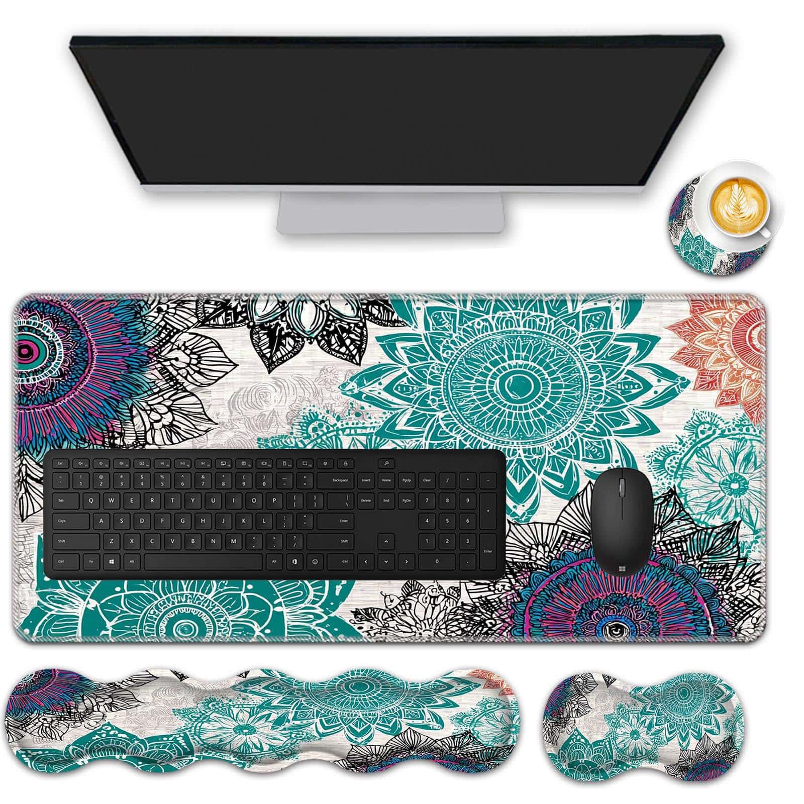FGDRFGRW Mouse Pad Set,(31.5×11.8 in) Desk Pad + Keyboard Wrist Rest Support + Mouse Wrist Rest +