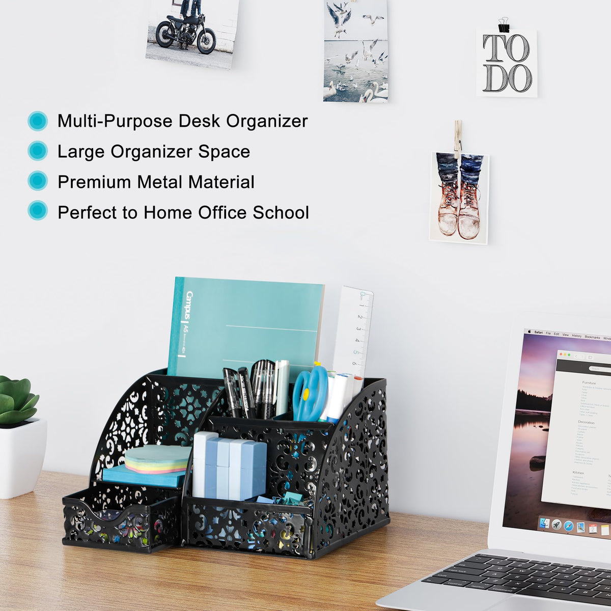 EasyPAG Desk Organizer and Pen Holder for Desk, Mesh Office Supplies Storage Caddy with Drawer for