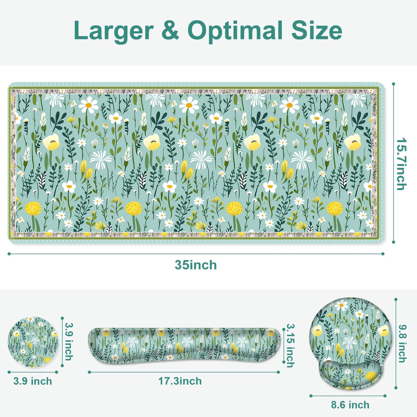 Floral Desk Mat, 4in1 Large Mouse Pad with Wrist Rest, Desk Matt for Desktop, Desk Pad Mat