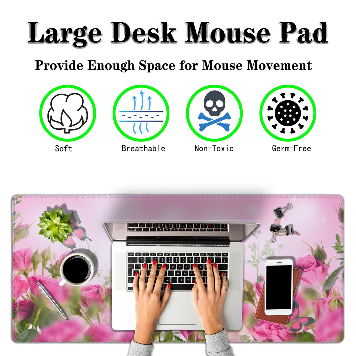 Samgula Computer Desk Mat Pink, Large Gaming Mouse Pads Desk Pad for Women Big Mouse Pad, Chic