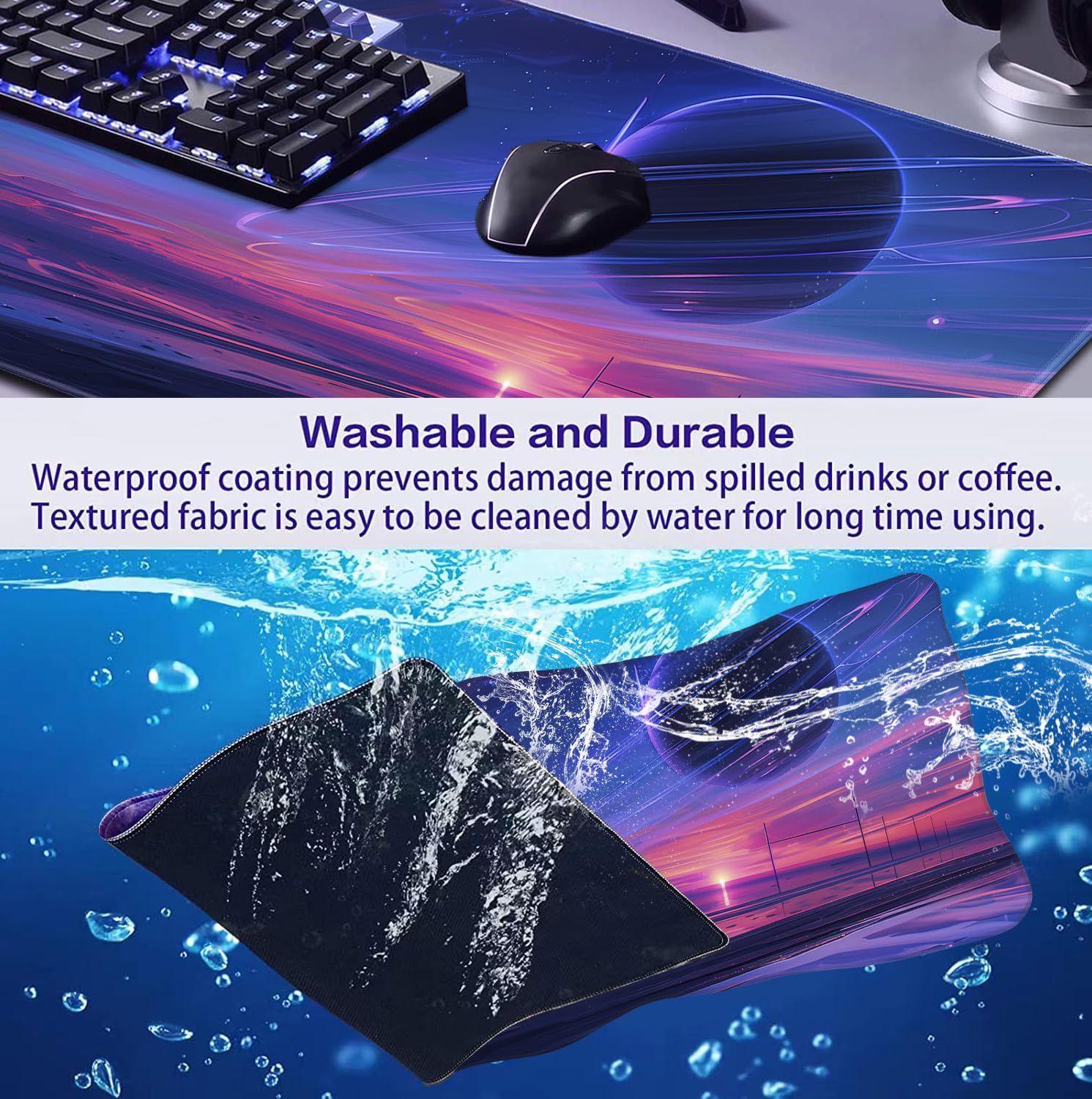 Space Landscape Computer Mouse Pad, XXL Laptop Gaming Mouse Keyboard Pad