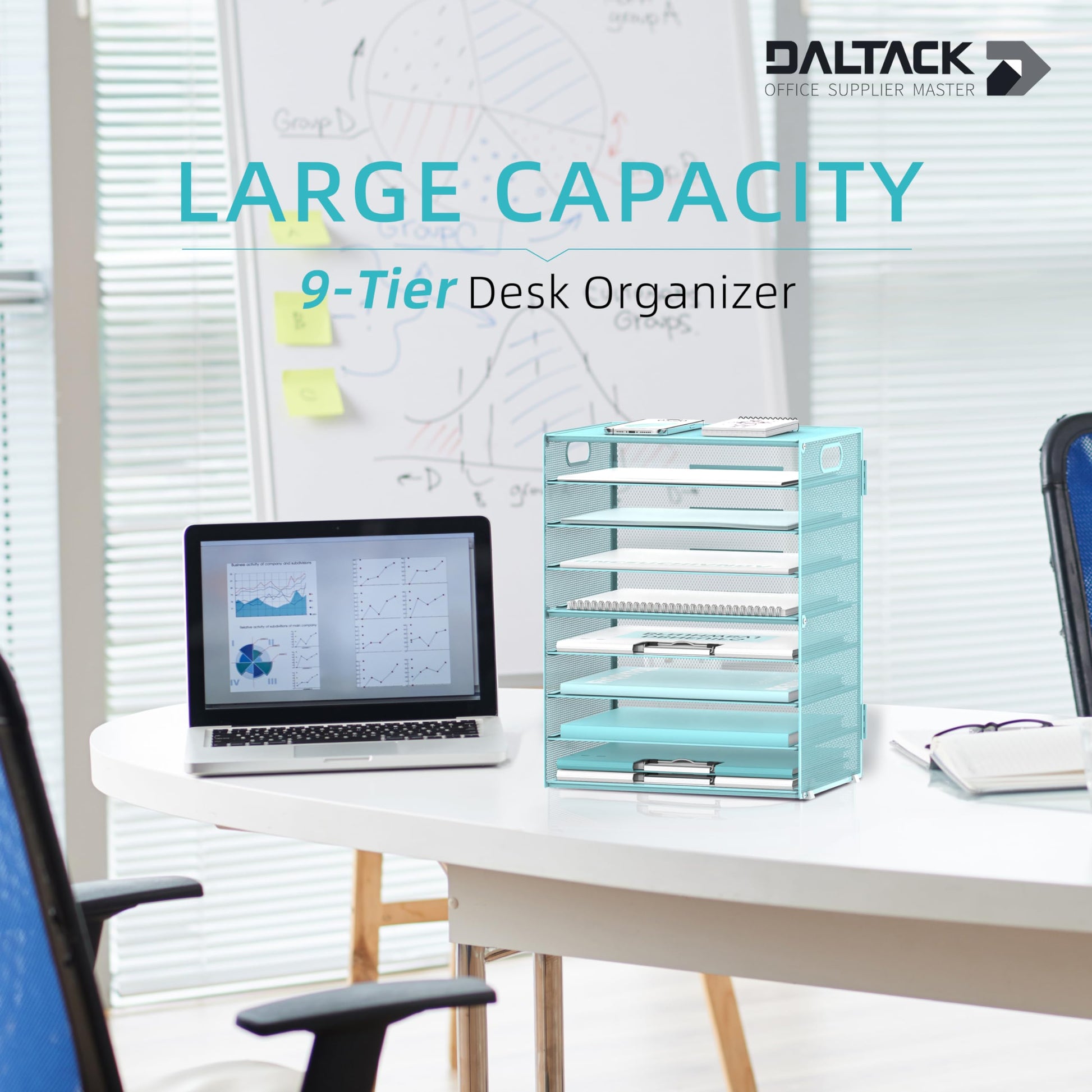 9-Tier Paper Organizer for Desk, Letter Tray with Handles, Blue, 2 Pack