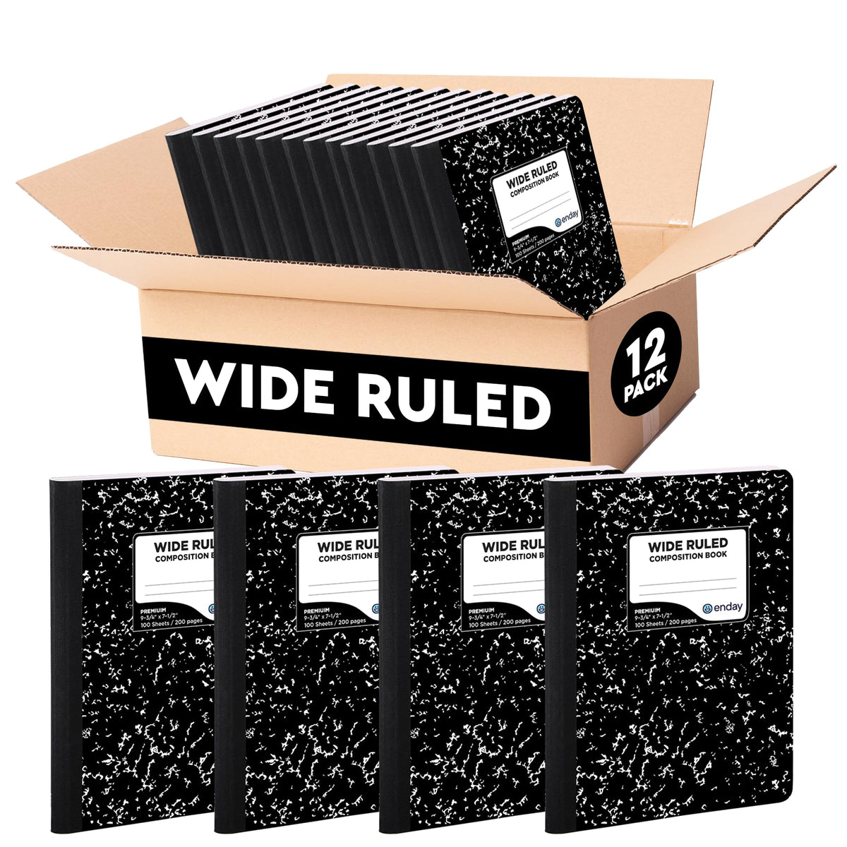 Enday Marble Composition Notebook Wide Ruled (12 Pack) 100 Sheets