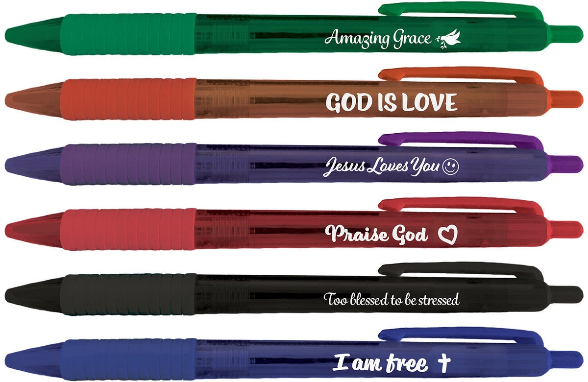 Greeting Pen Christian Inspirational Translucent 12 Pen Set with 6 designs (46005)