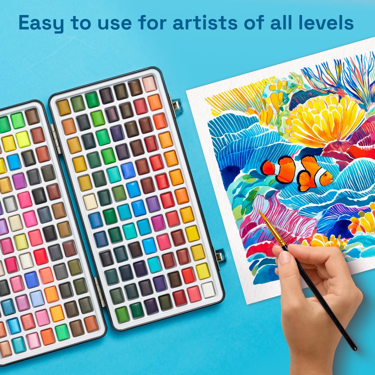 ARTISTRO Deluxe Watercolor Paint Set with Palette & Brush Pens - 168 Colors