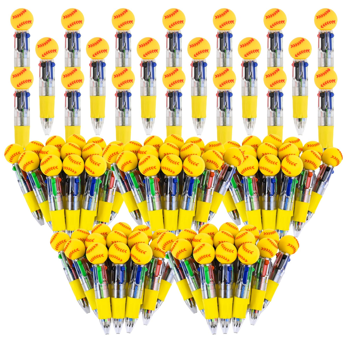 LiYiQ 100 Pcs Softball Party Favor Multicolor Pen in One Cartoon Cute Fun 4-in-1 Cute Pens Bulk