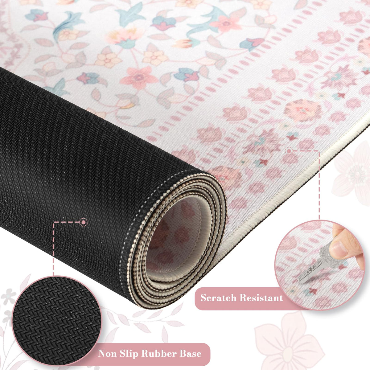 HAOCOO Pink Desk Matt, 35.4" x 15.7" Floral Mousepad for School Desk Use