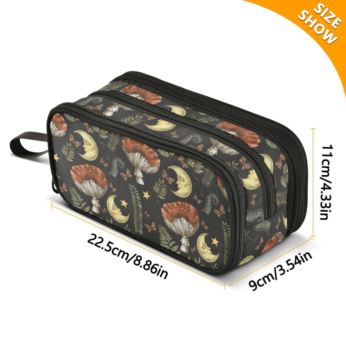 Sletend Pencil Case Vintage Magic Forest Moon Mushroom 3 Compartments Pencil Pouch