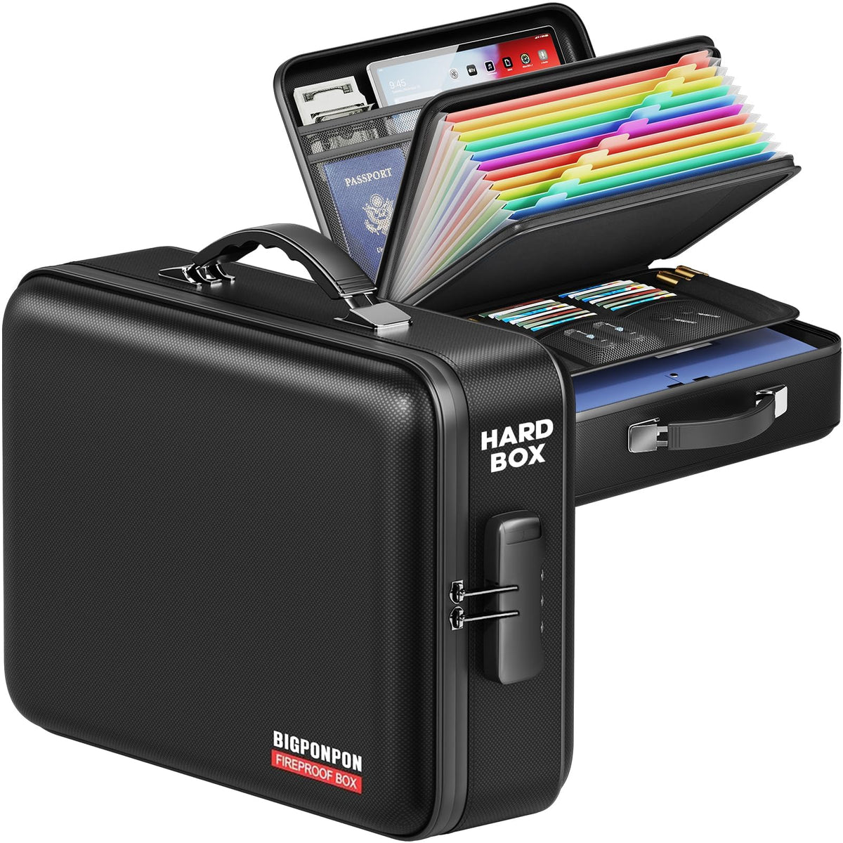 BigPonPon Fireproof Document Box, Hard Case Highly Flame-Resistant Fire Proof Waterproof File