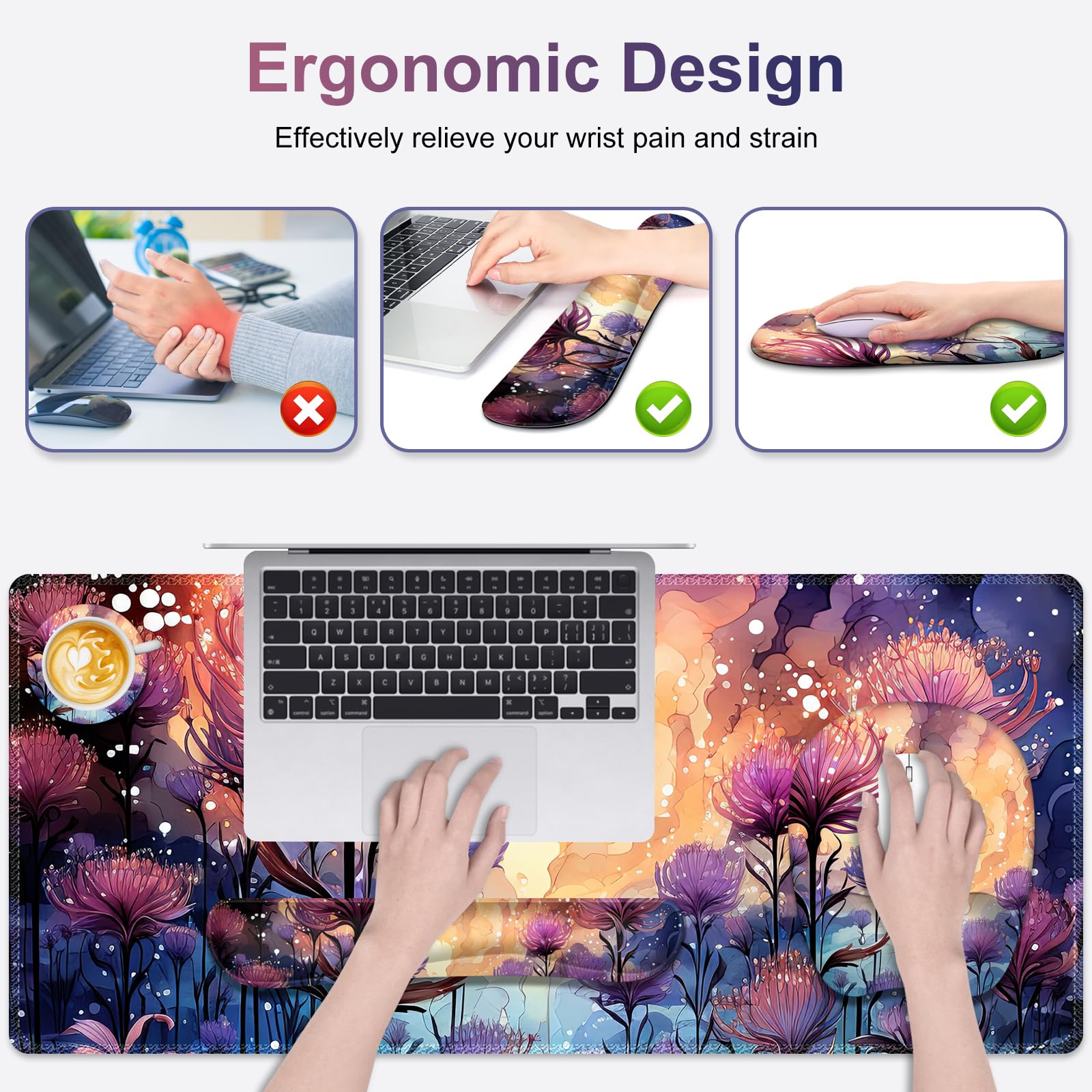 4 in 1 Large Mouse Pad, Keyboard Wrist Rest Set, Ergonomic Mouse Pad with Wrist Support, Desk Mat