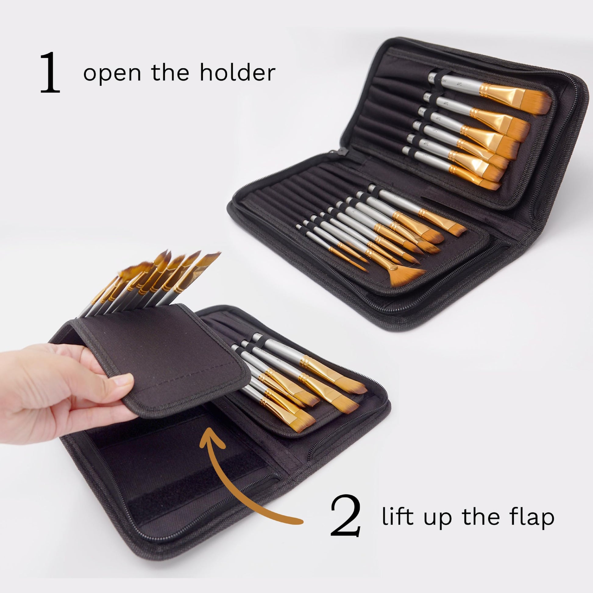MyArtscape 15 Taklon Paint Brushes with Travel Holder - Short Handle