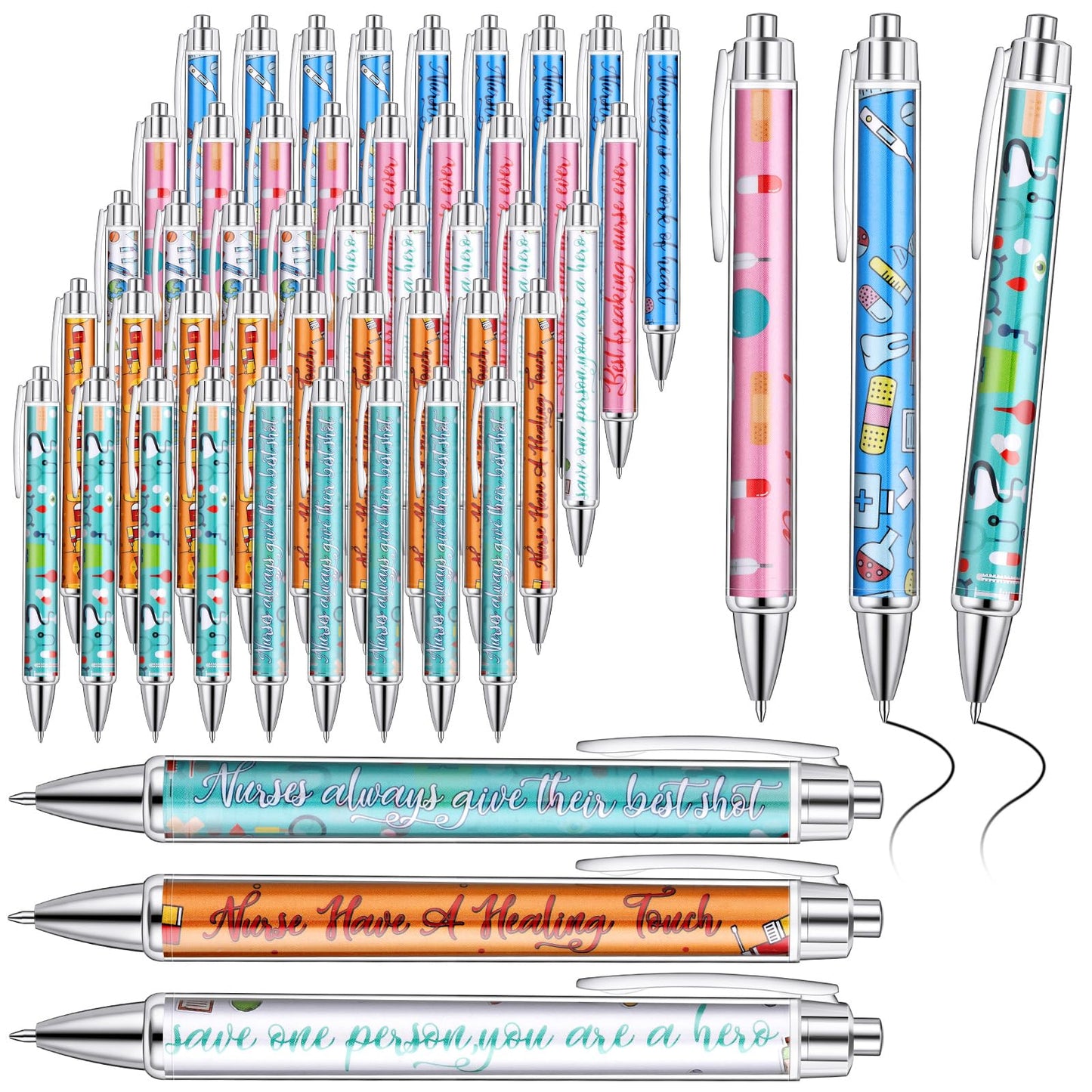 Jetec 50 Pcs Nurse Week Pens Ballpoint Bulk Cna Gift Appreciation Ink Funny Pens Set OT Month