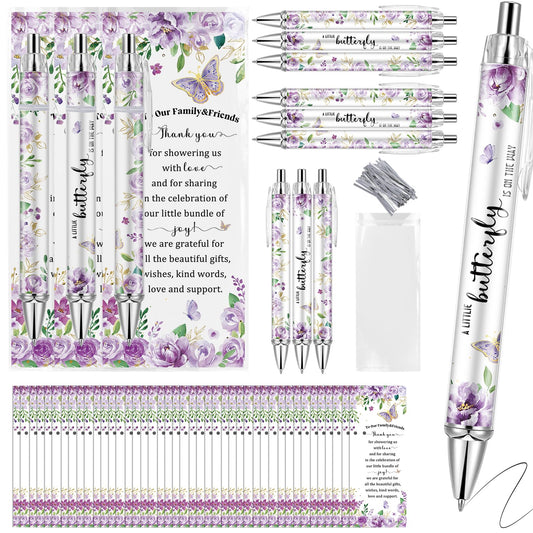 Lebsitey 50 Sets Purple Butterfly Theme Baby Shower Favors for Guest, Gender Reveal Party pens