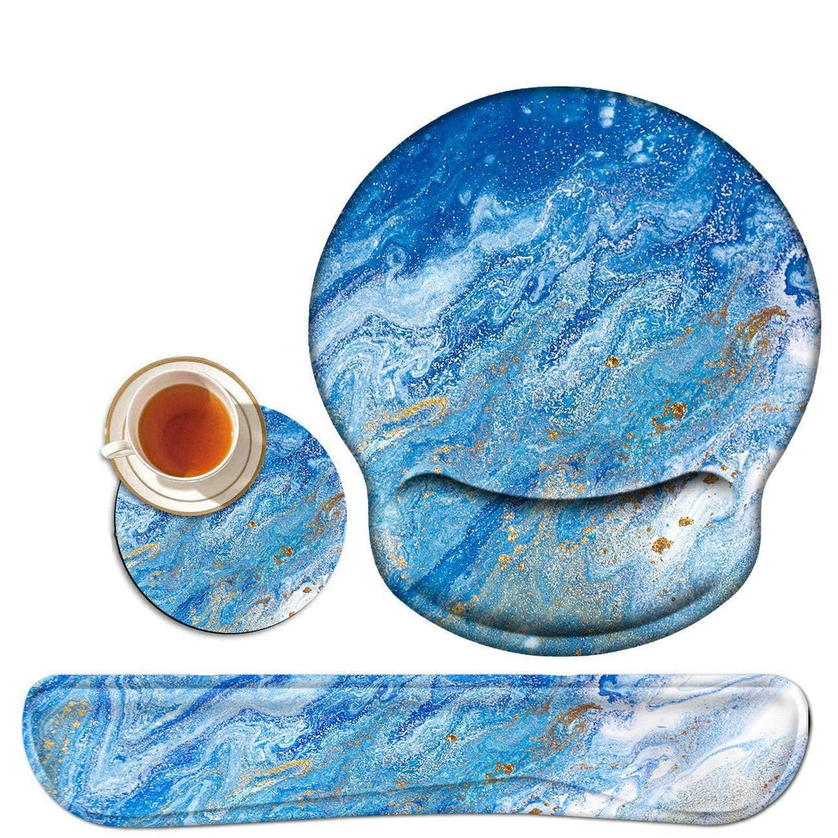 BEOTIWAD Memory Foam Mouse Pad Wrist Rest Set,Blue Ocean