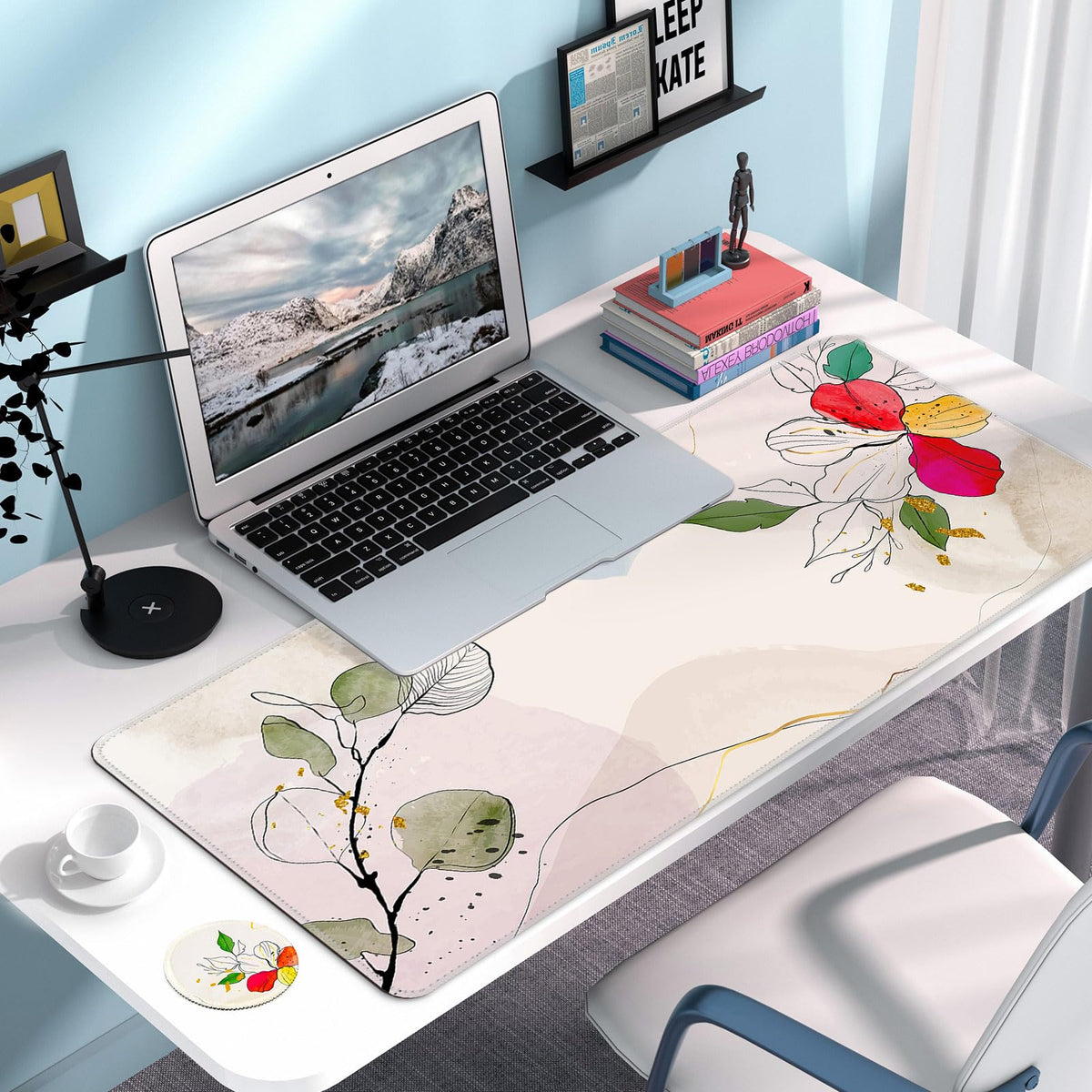 Large Gaming Mouse Pad with Coaster,Desk Matt for Desktop,Desk Mat-Flower